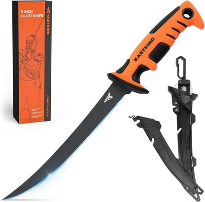 KastKing Ultimate Angler 9" Fillet Knife, Fishing Knife for Men | Sharp Vanadium Stainless Steel Blade, EnduraGrip Handle, Corrosion-Resistant, Sheath with Sharpener & Line Cutter