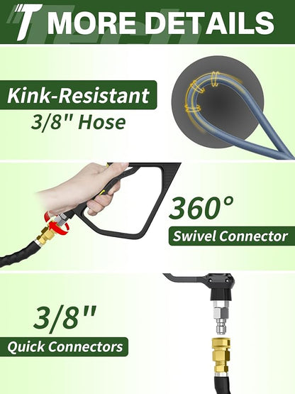 3/8" 4800PSI Pressure Washer Hose 200FT with Swivel Quick Connect for Cold/Hot Water Max 248°F, Kink Resistant Steel Wire Braided, Wear Resistant Power Washer Hose with M22 14mm Adapter