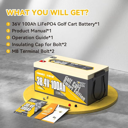 Power Queen LiFePO4 Battery 36V 100Ah, Bluetooth Lithium Battery 15000+ Cycles, Group 8D,Low Temp Protection for 36V-72V Electric Outboard Motors, Marine, Golf Cart E-Z-GO TXT, Off-Grid, Home Energy
