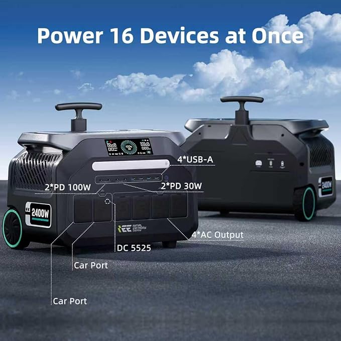 IEE P2400 Portable Solar Generator,2400W 4xAC Outlet(Peak 5000W),1800W 1.2H Fast Charge,2048WH Lifepo4 Battery,5-8MS EPS Switch APP Control Below 30DB Quiet Power Station for Home Backup,RV.Outdoor.