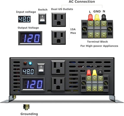WZRELB Pure Sine Wave 2000 Watt (4000W Surge) 48V Power Inverter DC to 120 AC 60Hz,Off-Grid Solar Back Up Power