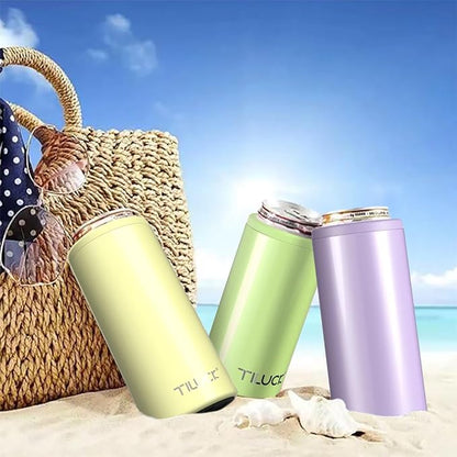 TILUCK Skinny Can Cooler, Stainless Steel Insulated Slim Cans, 12 oz | Beer & Hard Seltzer, Doucle-Walled Stainless Steel Insulated Slim Cans, Slim 12 oz(Lemon)