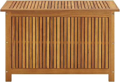 vidaXL Wooden Deck Box - Outdoor Teak Storage Chest, Ideal for Patio Furniture Cushions, Pool Accessories, Garden Tools - Water-Resistant Bag Inside - 35.4''x19.7''x22.8'', Solid Acacia Wood