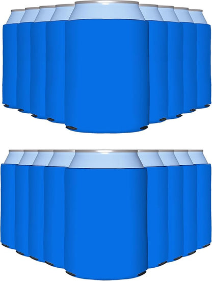 PartyPrints 25 Pack Cerulean Blank Can Cooler Sleeves, Customizable Bulk Insulated Foam for Beer, Collapsible Plain Drink Holder, Cold Soda Insulator, 12oz Regular, 16oz Tall Cans