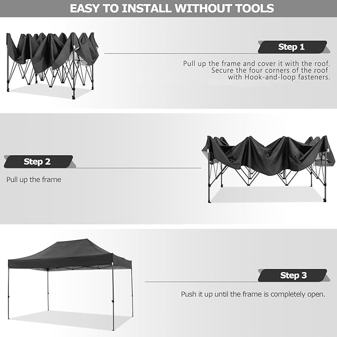 COBIZI 10x15 Pop up Canopy Tent 10x15 Canopy with 4 Sidewalls Waterproof Heavy Duty Commercial Canopy Tent for Parties Outdoor Tent Garden Gazebo Tent, Carry Bag(10x15ft, Black)