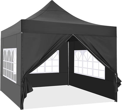 COBIZI 10x10 Pop Up Canopy with 4 Sidewall,Heavy Duty Canopy UPF 50+ All Season Wind Waterproof Commercial Outdoor Wedding Party Tents for Parties Canopy Gazebo with Roller Bag (10 x 10 ft Black)