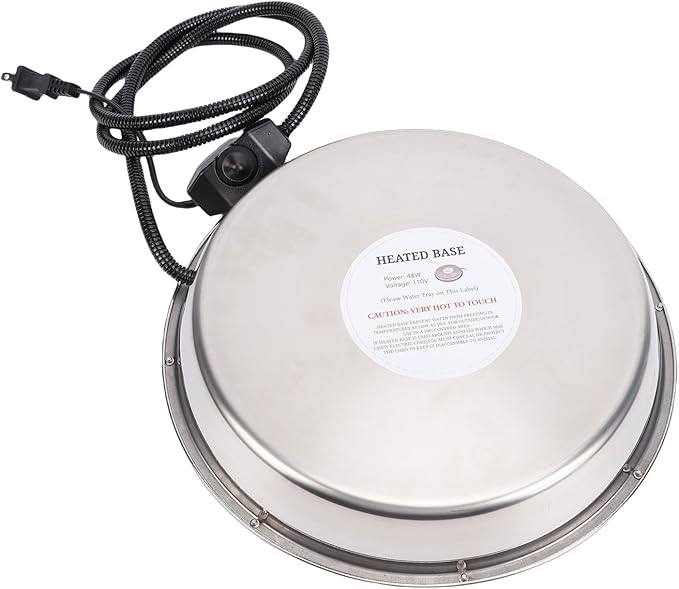 Chicken Waterer Heating Base with Thermostat Control Electric Heater for Metal Plastic Poultry Drinker Ducks Geese Turkeys Pigeons Stainless Steel 11.61in 5.25ft Cord (US Plug)