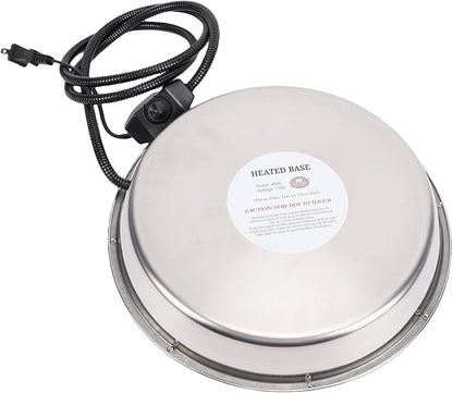Chicken Waterer Heating Base with Thermostat Control Electric Heater for Metal Plastic Poultry Drinker Ducks Geese Turkeys Pigeons Stainless Steel 11.61in 5.25ft Cord (US Plug)