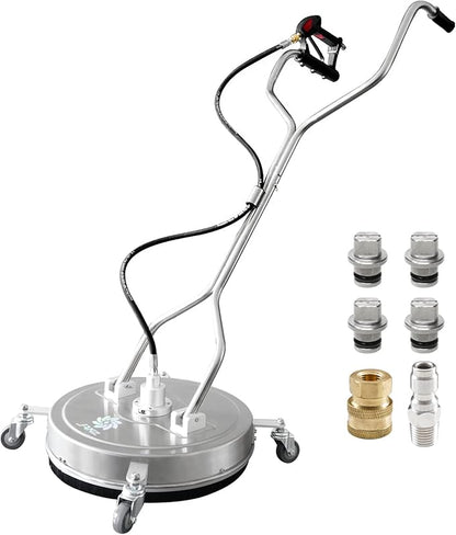 janz 20" Pressure Washer Surface Cleaner with 4 Wheels,Dual Handle,Stainless Steel Housing, 4 Replacement Nozzles and 2 Hose Adapters,Ideal for Driveways, Sidewalks,Patios,Decks Cleaning