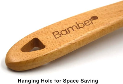 Bamber Wooden Wok Spatula Set Wood Turner with Long Handle for Non Stick Cookware