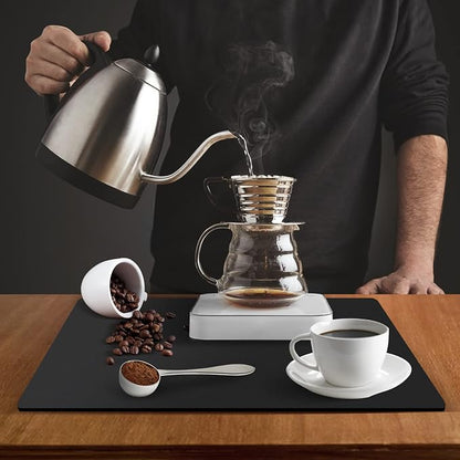 ZLR Coffee Bar Mat for Espresso Machine, 12"x20" Medium, Black | Absorbent Dish Drying Mat, Stain-Hiding PU Top, Non-Slip Back, Fits Grinder, Knock Box, Tamper & Milk Frother