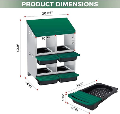 Chicken Nesting Boxes, Metal Rollaway Chicken Nest Box with Rollout Egg Collection, Removable Tray & Nesting Pads, Egg Laying Box for Chicken Coop Hens, Wall Mount or Standing, 3 Compartments 2 Layer