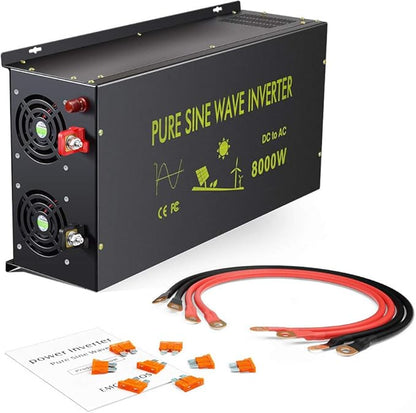 WZRELB 8000 Watt Max Continuous Power 16000 Watt Peak Heavy Duty Pure Sine Wave Inverter 24V DC to 120V AC 60HZ Truck/RV Converter Solar & Wind Power Supply for Home Camping Van