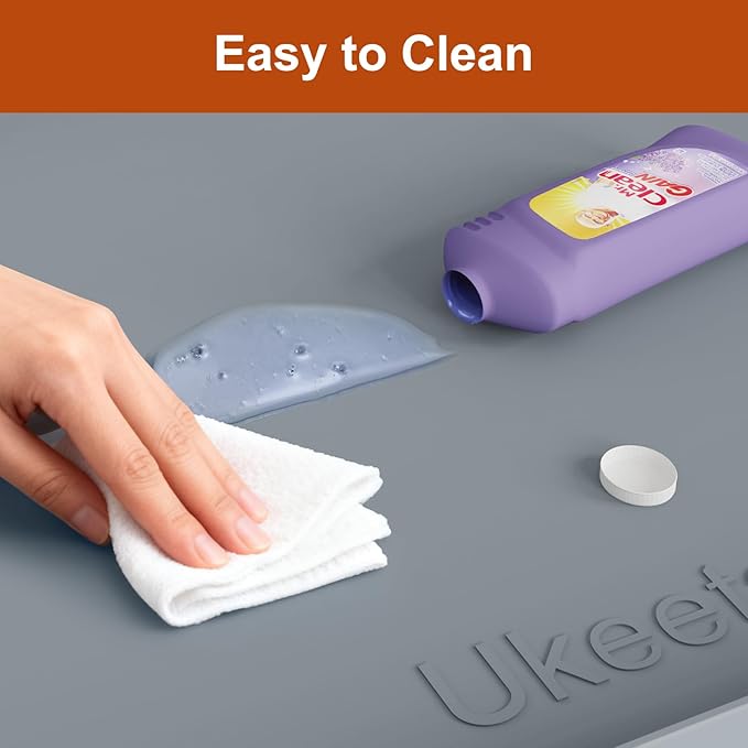 ukeetap 34" x 22" Extra Thick Silicone Mat Waterproof with Raised Edge, Under Sink Mat for Kitchen & Bathroom, Kitchen Cabinet Liner, Multi-Purpose for Storage & Protection, Gray