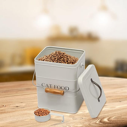 Cat Food Treat Storage Container with lid scoop included - Perfect Farmhouse Cat Food Bin for Kitchen Countertop, Shelf, Decoration Home - Cat Food - White