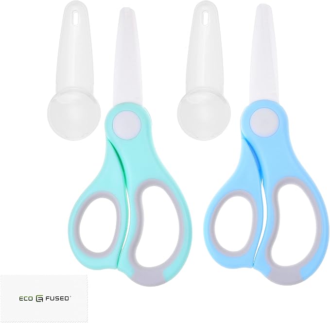 Ceramic Baby Food Scissors - Portable Shears - Healthy Food Cutter with Dust Cover and Storage Case - Cuts Meat, Chicken, Vegetables, Fruits (2-Pack)