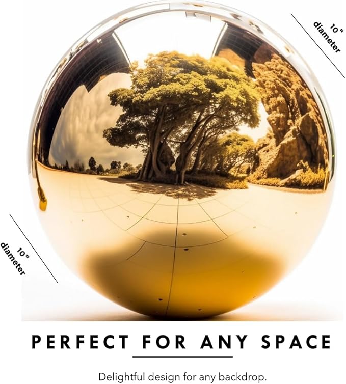 10 Inch Stainless Steel Gazing Globe,v2croft Hollow Ball Mirrored Surface Polished Shiny Sphere,Garden Stainless Steel Gazing Ball for Outdoor Lawn Pond Yard Ornament(Gold)