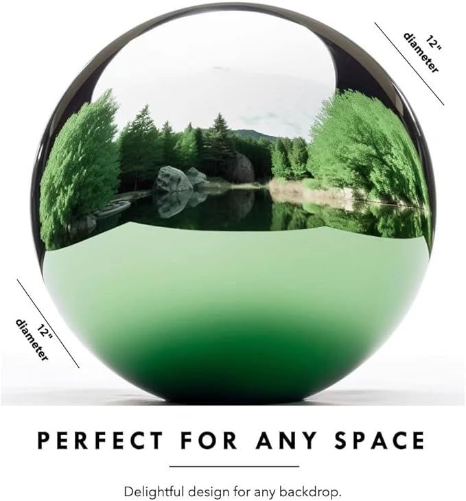 12 Inch Stainless Steel Gazing Globe,v2croft Hollow Ball Mirrored Surface Polished Shiny Sphere,Garden Stainless Steel Gazing Ball for Outdoor Lawn Pond Yard Ornament(Green)