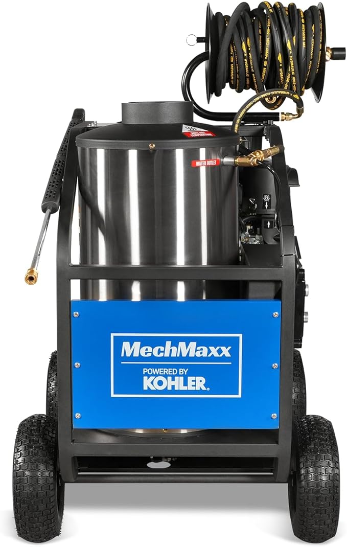 4000 PSI 4 GPM Kohler 429 cc 14 HP E-Start Gas Engine Hot Water Pressure Washer with Hose Reel, Model HPW40K