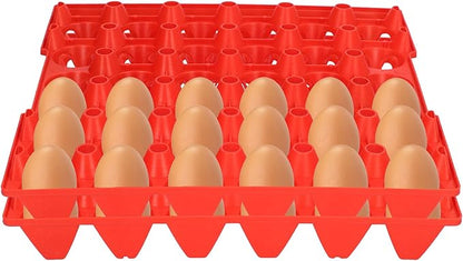 Rengue Plastic Egg Holder, 5PCS Egg Flats Storage Container, Stackable Crates with 30 Cell Capacity for Home Farm Use (Red)