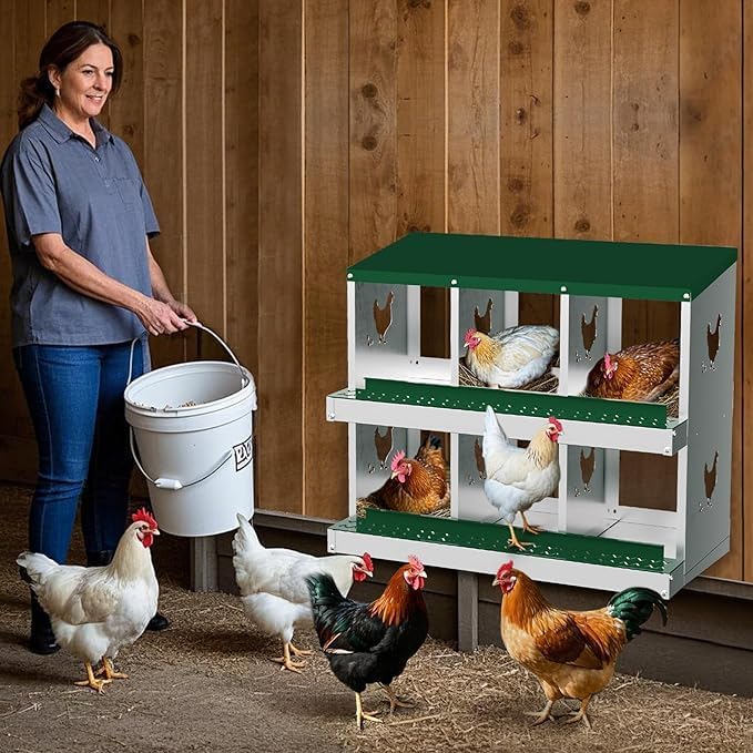 Chicken Nest Box, 6-Compartment Egg-Laying Box, Metal Hen House, Convenient for Collecting Eggs - Ventilated Poultry House Equipment - Suitable for Hens, Ducks, Green, Without Stand
