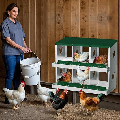 Chicken Nest Box, 6-Compartment Egg-Laying Box, Metal Hen House, Convenient for Collecting Eggs - Ventilated Poultry House Equipment - Suitable for Hens, Ducks, Green, Without Stand