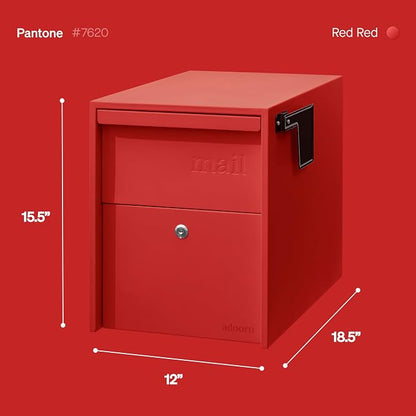 Adoorn Lockable Post Mount Mailboxes for Outside - Large Anti-Theft Locking Mailbox for Packages and Letters - Weatherproof Construction - Durable Steel - 15.5" H x 12" W x 18.5" D - Red