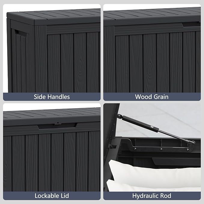 Modern-Depo 80 Gallon Waterproof Deck Box Patio Furniture Storage Box with Lockable Lid, PP Outdoor Storage Bin for Garden, Yard, Poolside, Black