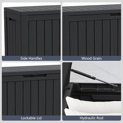 Modern-Depo 80 Gallon Waterproof Deck Box Patio Furniture Storage Box with Lockable Lid, PP Outdoor Storage Bin for Garden, Yard, Poolside, Black