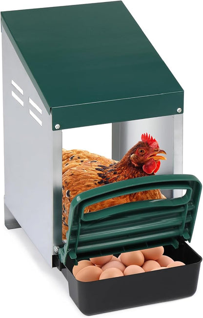 Chicken Nesting Boxes for Laying Eggs,Single Compartment Roll Out Nesting Box Plastic Heavy Duty Chicken Coop with Swing Perch,Hanging Chicken Cage Rolling Egg Collection for Hens, Ducks,Green