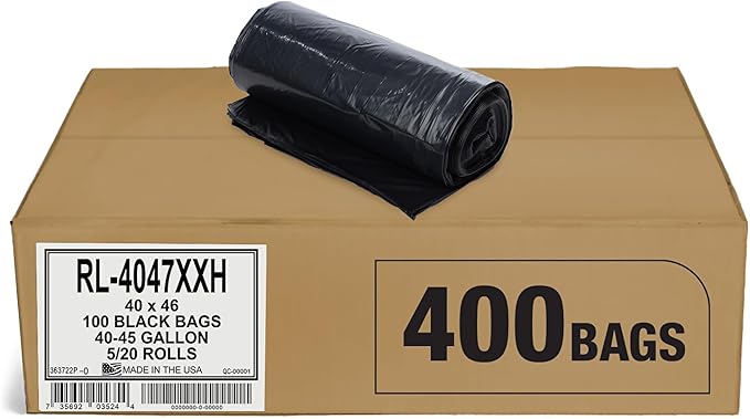 Aluf Plastics T-Tough Roll Pack Low Density Repro Blend Star Seal Coreless Rolls Bag, 45 Gallon Capacity, 46" Length x 40" Width, XXH Strength, Black (Pack of 400)