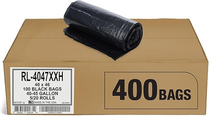 Aluf Plastics T-Tough Roll Pack Low Density Repro Blend Star Seal Coreless Rolls Bag, 45 Gallon Capacity, 46" Length x 40" Width, XXH Strength, Black (Pack of 400)
