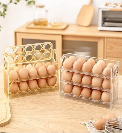 Flippable Egg Holder for 30 Eggs,Egg Storage for Refrigerator,3-Tiers Clear Acrylic Egg Container,Large Container for Kitchen Countertop, Egg Dispenser, Egg Tray, Clear