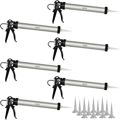 AWF PRO Sausage Caulking Gun 20 oz, 18:1 Thrust Ratio, Pack of 6 | 20 oz Foil Pack and 10 oz Cartridge Convertible, Aluminum Barrel, Includes 3 Tips