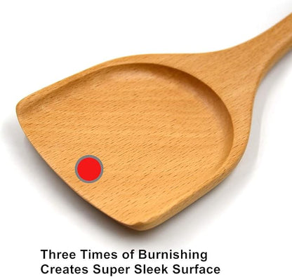 Bamber Wooden Wok Spatula Set Wood Turner with Long Handle for Non Stick Cookware