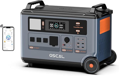 OSCAL 6000W Solar Generator, 120/240V Split Phase Voltage Portable Power Station PowerMax 6000,6000W AC Outlets (9000W Peak), 3600Wh LFP Battery, Expandable to 57.6kWh,1.96H Fast Charging 11