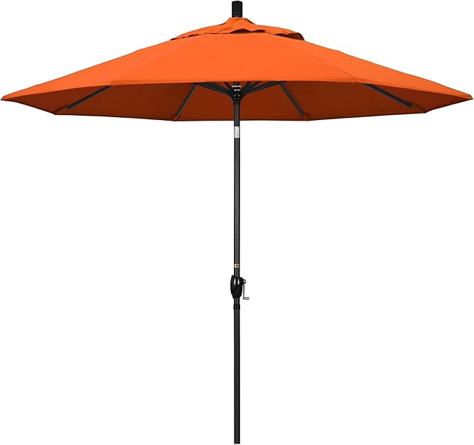 California Umbrella 9' Rd Pacific Trail Series Aluminum Patio Umbrella, Crank Lift, Push Button Tilt, Black Finish, Sunbrella Melon Fabric