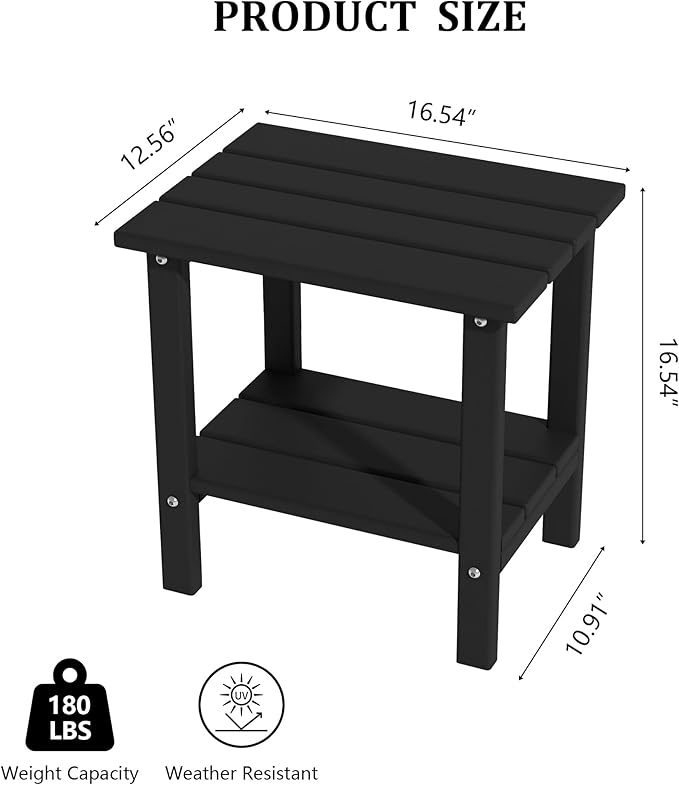 OTSUN Weather Resistant Outdoor Side Table, Adirondack HDPE Small Outdoor Table, 2-Tier Small Patio Tables for Outside or Indoor, Black