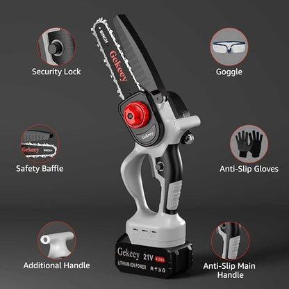 Electric Mini Chainsaw Cordless, 6 Inch Battery Chain Saw Handheld with Rechargeable Battery for Tree Trimming Wood Cutting, Gardening Tool Gifts for Men Dad Husband