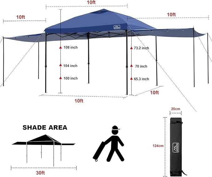 KAMPKEEPER 10x10 Easy Pop Up Canopy Tent with Sidewalls, Instant Outdoor Shade Shelter with Removable 10FT Sun Walls, Quick Setup Waterproof and UV-Resistant for Patio (Navy Blue, 2 sidewall)