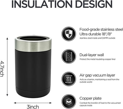 Tahoe Trails Stainless Steel 12oz Vacuum Insulated Can and Bottle Cooler | Double Wall Can Cooler For Cans and Bottles | Copper Plated Can Chiller and Metal Cooler | White
