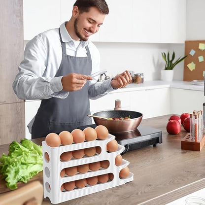 Egg Holder for Fridge, 4 Tiers Auto Rolling Egg Storage Organizer for Refrigerator, Slim Space Saving Container, Dispenser, Egg Roller for Eggs 48 Count