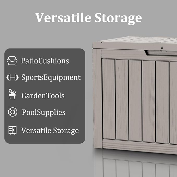 45 Gallon Waterproof Deck Box, Lockable Resin Storage Box for Patio Furniture Cushions Garden Tools and Outdoor Delivery Storage, Coffee