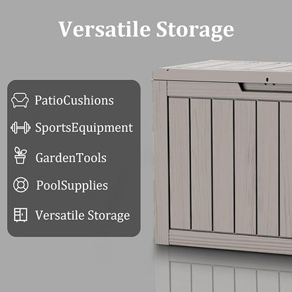 45 Gallon Waterproof Deck Box, Lockable Resin Storage Box for Patio Furniture Cushions Garden Tools and Outdoor Delivery Storage, Coffee