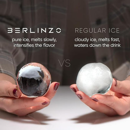 Berlinzo Ice Ball Maker Mold - 1 Clear 2.4in Whiskey Spheres, Non-Electric