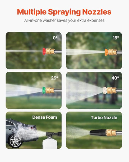 VEVOR Electric Pressure Washer, 2000 PSI, Max. 1.76 GPM Power Washer w/ 30 ft Hose, 5 Quick Connect Nozzles, Foam Cannon, Portable to Clean Patios, Cars, Fences, Driveways, ETL Listed