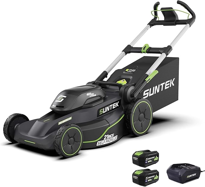 SUNTEK 40V 21-Inch Cordless Lawn Mower, Upgarded Battery Powered Self-Propelled Lawn Mowers, 2 x 4.0Ah Lithium-ion Battery and Rapid Charger Included, Digi-Brushless, APP Compatible, SLM4521