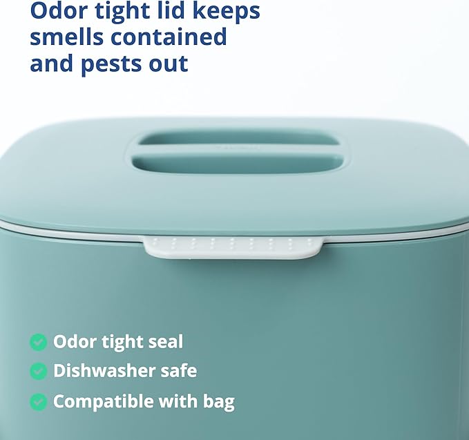 Blue Ginkgo Kitchen Compost Bin [2.6L / 0.69 GAL] – Filter-Free, Odor-Tight Countertop Food Waste Pail with Handle (Made in Korea, Green)