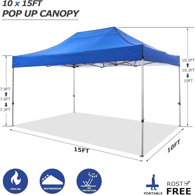 COBIZI 10x15 Pop up Canopy Tent 10x15 Canopy with 4 Sidewalls Waterproof Heavy Duty Commercial Canopy Tent for Parties Outdoor Tent Garden Gazebo Tent, Carry Bag(10x15ft, Blue)