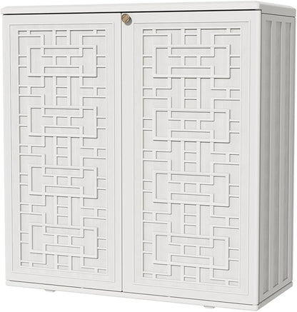 KINYING Outdoor Storage Cabinet Waterproof, Resin 60 Gallon Deck Box for Patio Furniture Cushions, Garden Tools, Pool Tools and Kids’ Toys (Off White with 1 Shelving)